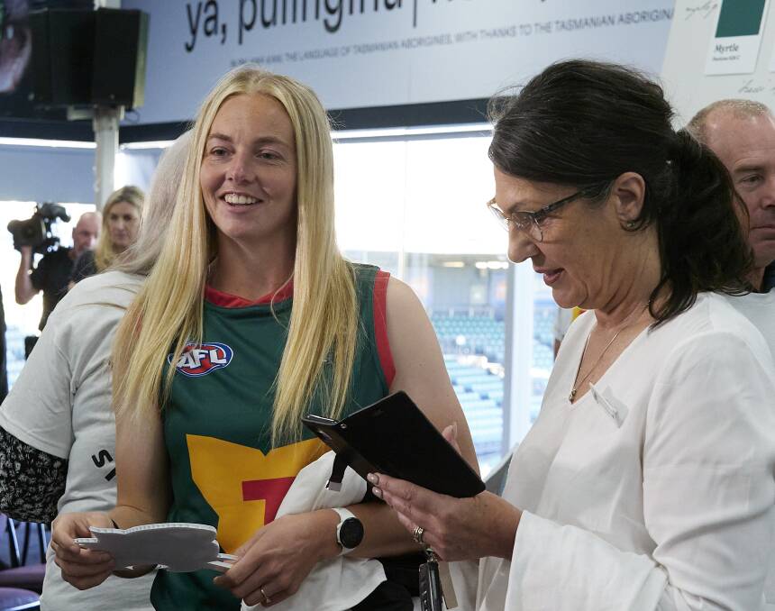 Bridgenorth's Emily Mckinnell and NTFA director of women's football Louise Millwood disucss the impact an AFLW team will have at the local level. Picture by Rod Thompson/Solstice Digital
