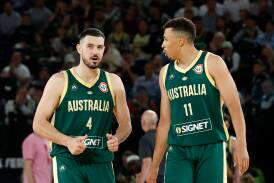 Chris Goulding and Dante Exum representing the Boomers. Picture by Basketball Australia