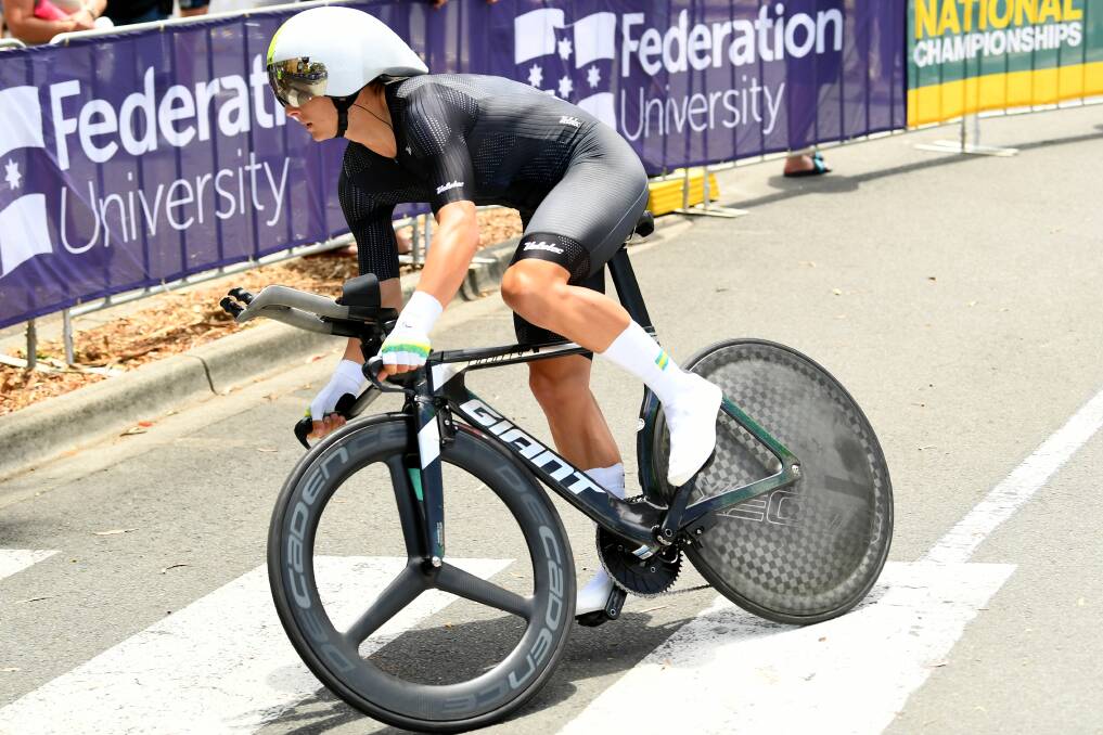 Hamish McKenzie competing in the under-23 time trial at national championships. Picture by Josh Chadwick / AusCycling