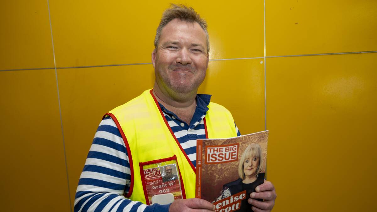 Big Issue vendor Grant sells around half his magazines via digital payments. Picture by Gary Ramage