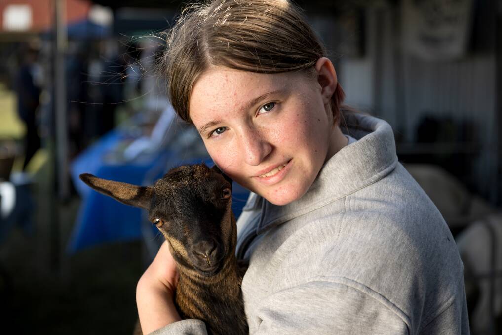Zara Clark of Dairy Dreamers Goat Farm, Smithtown, pictured with Chai at Goat Fest, in Longford. Picture by Phillip Biggs. 
