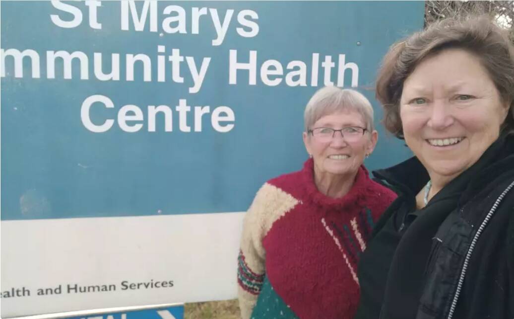 St Marys residents Annette Wines and Barbara Longue outside the town health centre. Picture supplied. 