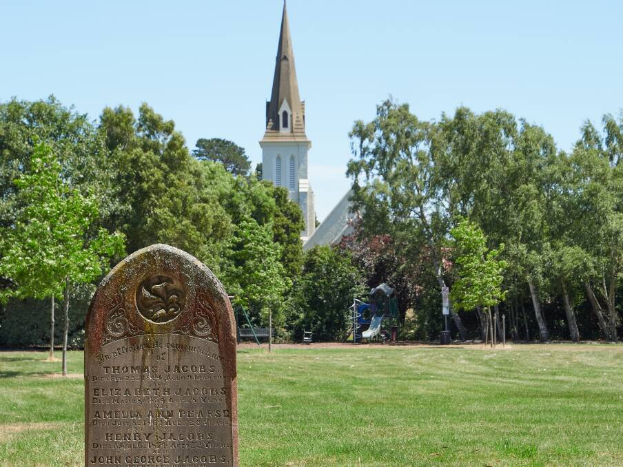 A church and gravestone in Evandale. Picture by Rod Thompson. 