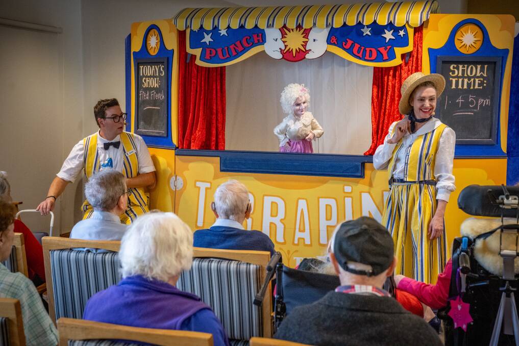 Terrapin puppeteers Brett Rogers and Rosie Grayson perform for the residents at Fred French Nursing home. Picture by Paul Scambler