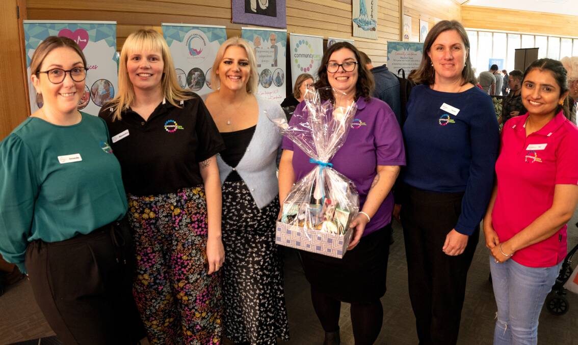 Amanda Grubb, Alex Purdon, Ashley Leonard, Monica Pulford, Terese Roozendaal, Yab Winder Kaur at the Community Care stall at the Sharing the Care Expo. Picture by Phillip Biggs