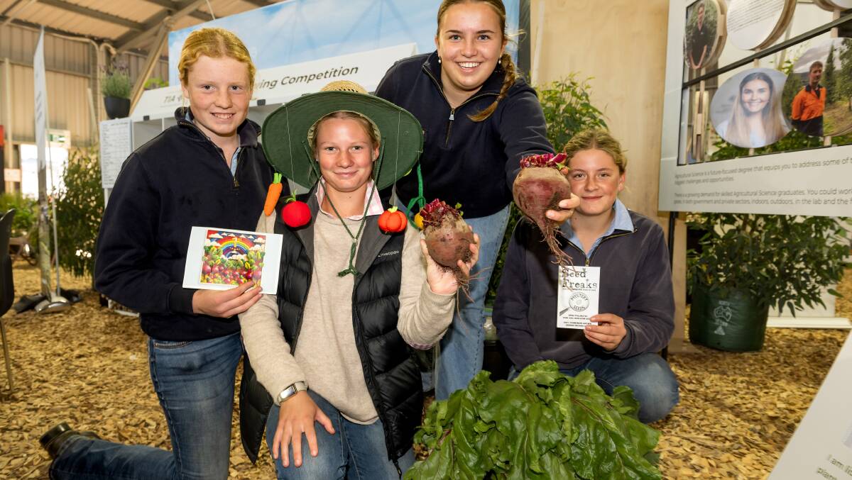 Launceston Chruch Grammar School grade nine students Charlotte Green, Gracie Hirst, Isabel Archer and Penny Green at Agfest, Quercus Park, Carrick. Picture by Phillip Biggs 