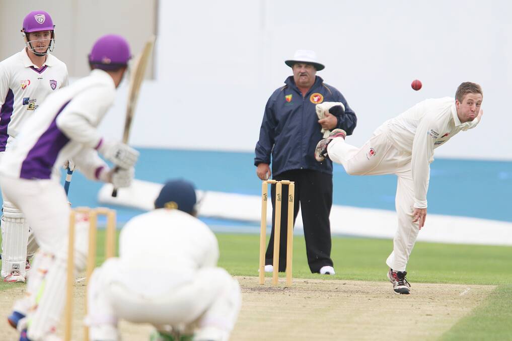 POWER: Sam Robinson steams in to bowl for the Devonport Orions in the Cricket North West grand final between Devonport and  the Burnie Hurricanes. Picture: Brodie Weeding 