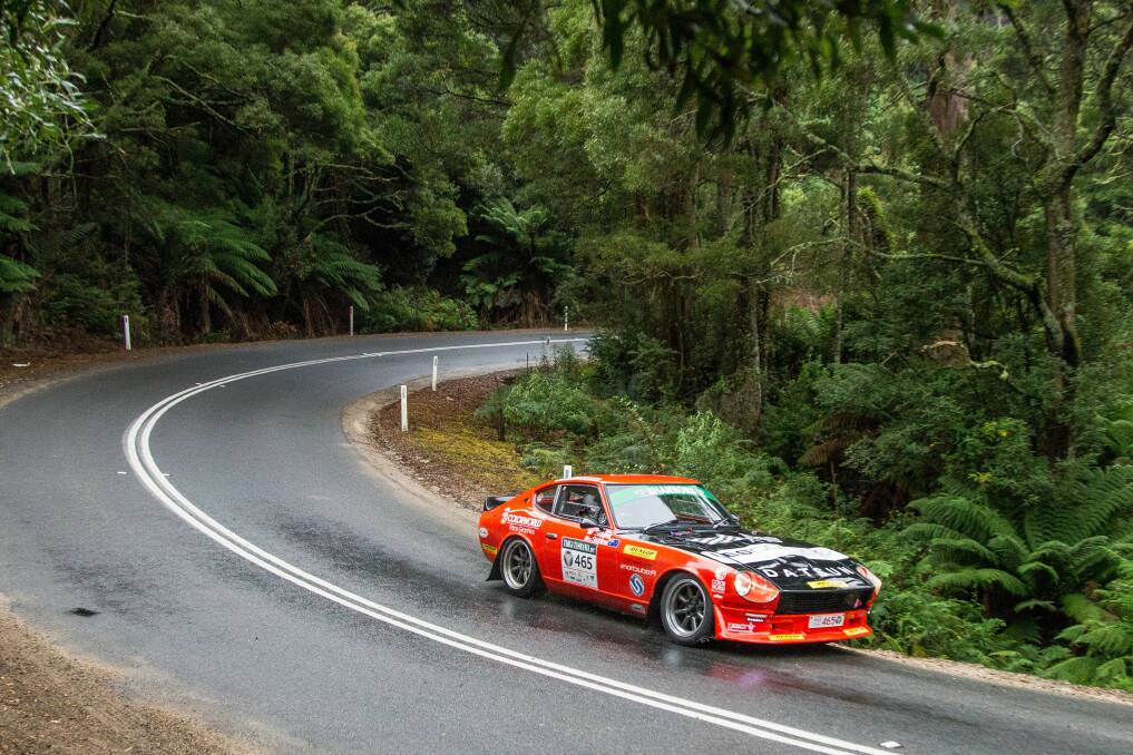 WEIGHING IN: Jon and Gina Siddins and their 47-year-old Datsun 240Z won the Shannons Classic GT category, taking 27 of the 33 competitive stages and finishing a remarkable ninth overall. Pictures: Angryman Photography