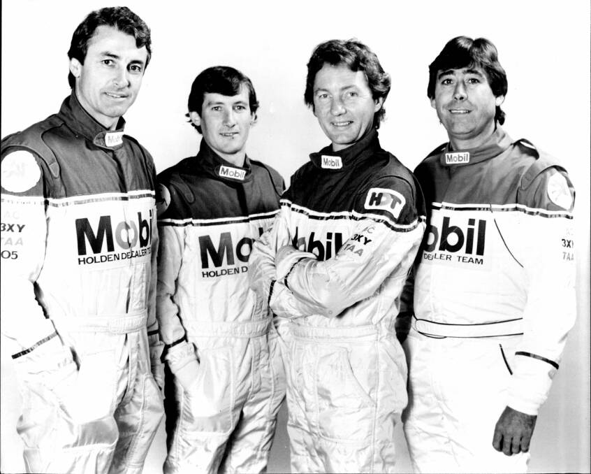 DREAM TEAM: The 1985 Mobil/HDT for Bathurst was (l to r) Peter Brock, David Parsons, John Harvey, David Oxton. Harvey had a controversial win at Bathurst with Peter Brock in 1983. 