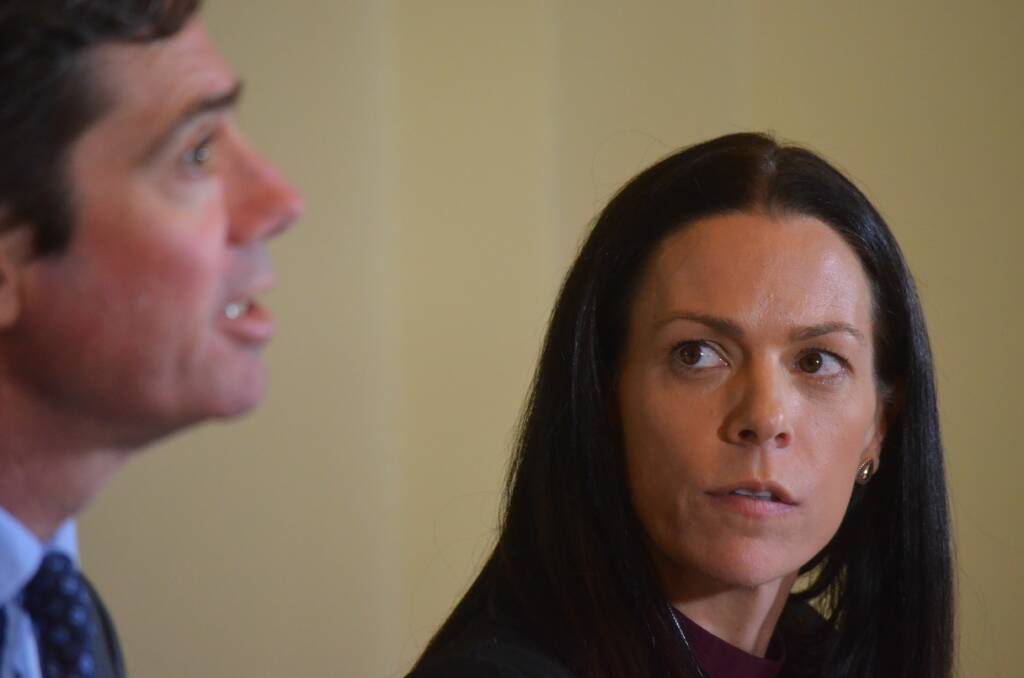 DECISION TIME: AFL Tasmania CEO Trisha Squires with AFL boss Gillon McLachlan. On Wednesday, McLachlan announced that he would head up a committee to examine the state of Tasmanian football. Picture: Matt Maloney