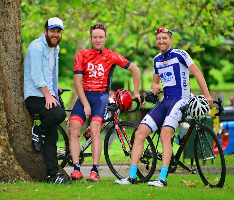 FINISH LINE: Although Matthew Goss (L), Bernie Sulzberger, and Wes Sulzberger (R) are hanging up the lycra after Sunday, they proved you can have an international cycling career and have it from Tasmania. Picture: Phillip Biggs