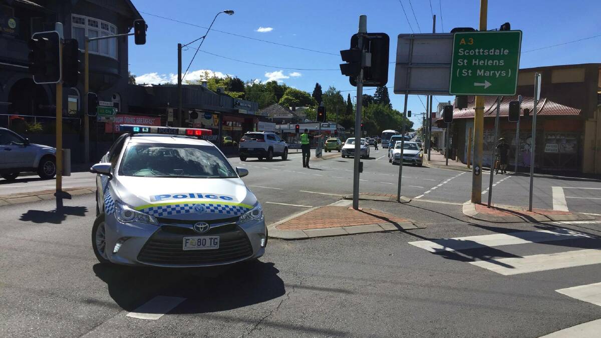 Police diverting traffic at Newstead. Pictures: Jessica Willard