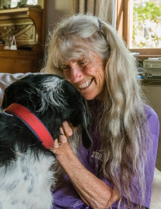 Louise Fairfax with her and Bruce's dog, Tess at their home in Launceston. Picture: Neil Richardson