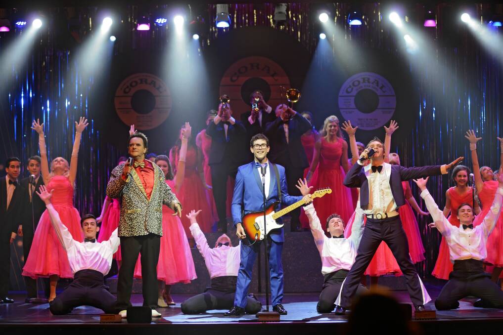 SHOWTIME: Leroy Enniss as the Big Bopper, Matthew Garwood as Buddy Holly and George Abbott as Ritchie Valens in 'BUDDY: The Buddy Holly Story' showing at the Princess Theatre from July 22. PICTURE: Phillip Biggs.