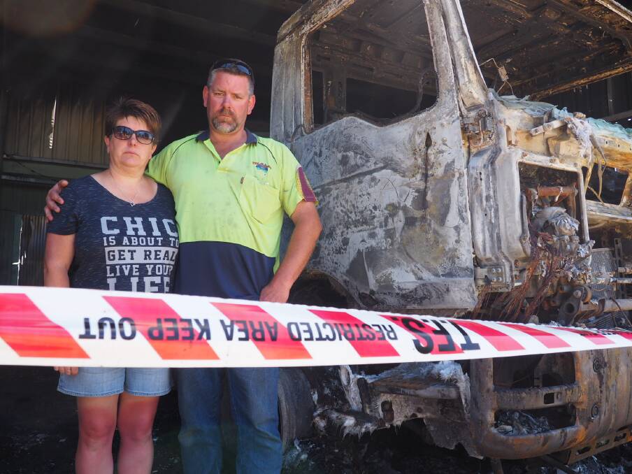 Sally and Troy Harper assessing the damage after a fire at their Legerwood home. Pictures: Melissa Mobbs