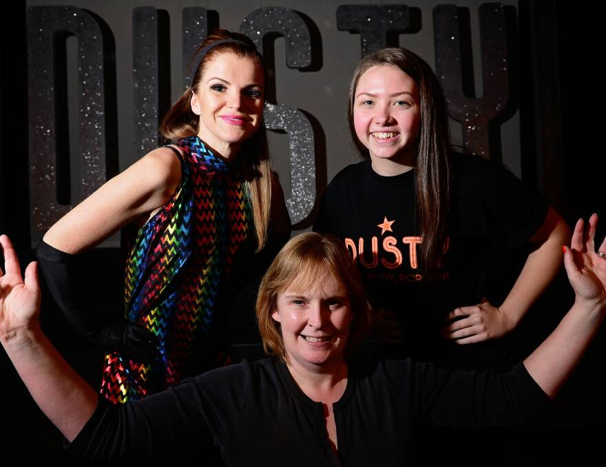 ENTERTAINING: Dusty production manager Jo Stirling (centre) with performers Kristen Landeg and Nikia Breen. Picture: Phillip Biggs
