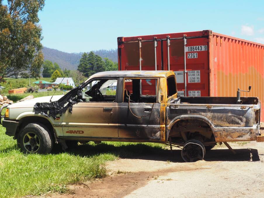 A vehicle damaged during the blaze.