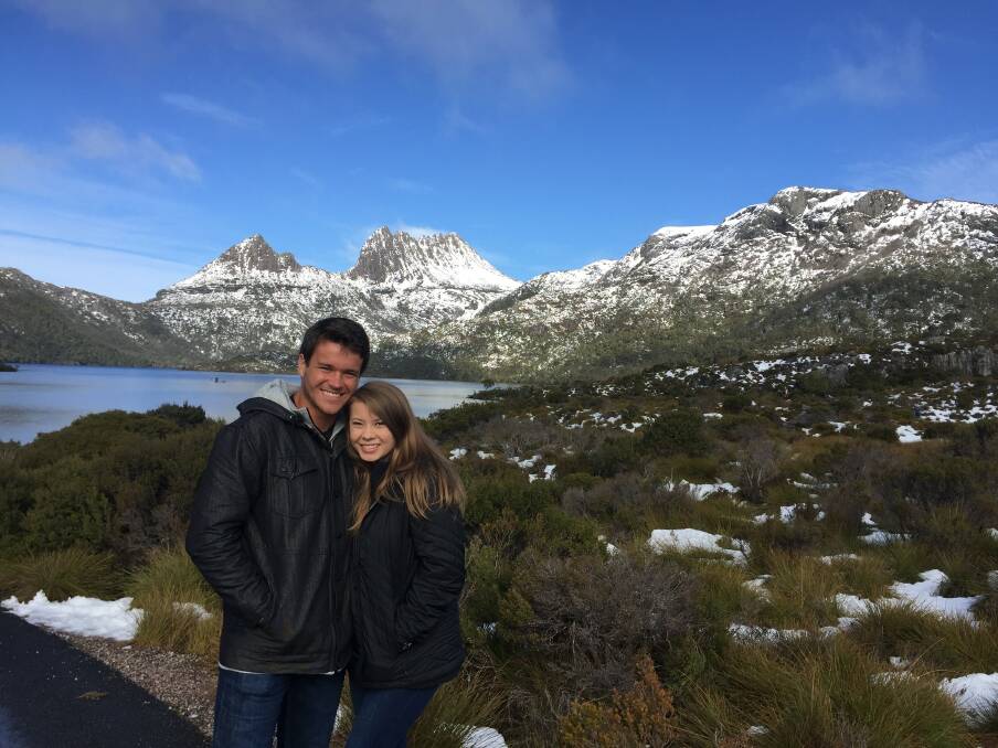 TOURISTS: Bindi Irwin and her partner Chandler Powell at Cradle Mountain.