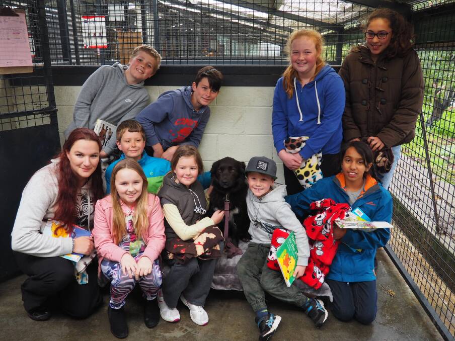 PUPPY LOVE: Kids from Miss B's Student Services spent the afternoon at the RSPCA's Launceston shelter reading to dogs. Picture: Melissa Mobbs