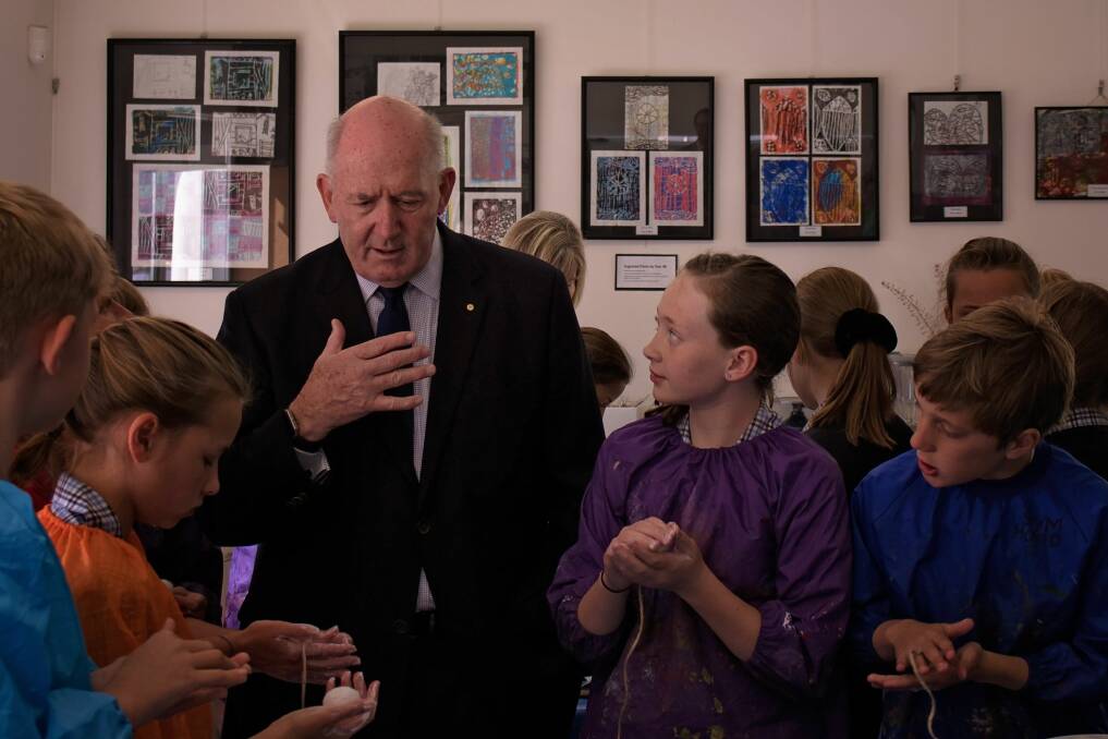 Governor-General Sir Peter Cosgrove meets students at Scotch Oakburn Junior School. Picture: Fraser Laidlaw