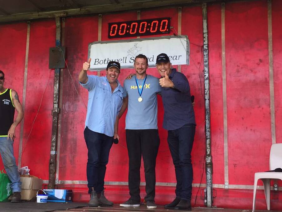 CHAMPIONS: Last year's winners of the Iron Man Shearing at Highlands Bushfest, Nick Duigan, Andrew Hart and Jamie Bryant. Picture: Supplied