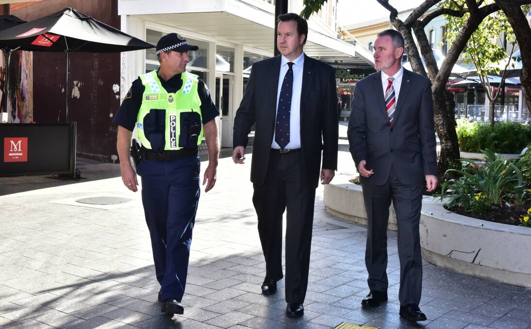 Tasmania Police Senior Sergeant Craig Fox, Tasmanian Liberal Senator David Bushby and City of Launceston Mayor Albert van Zetten. Picture: Neil Richardson