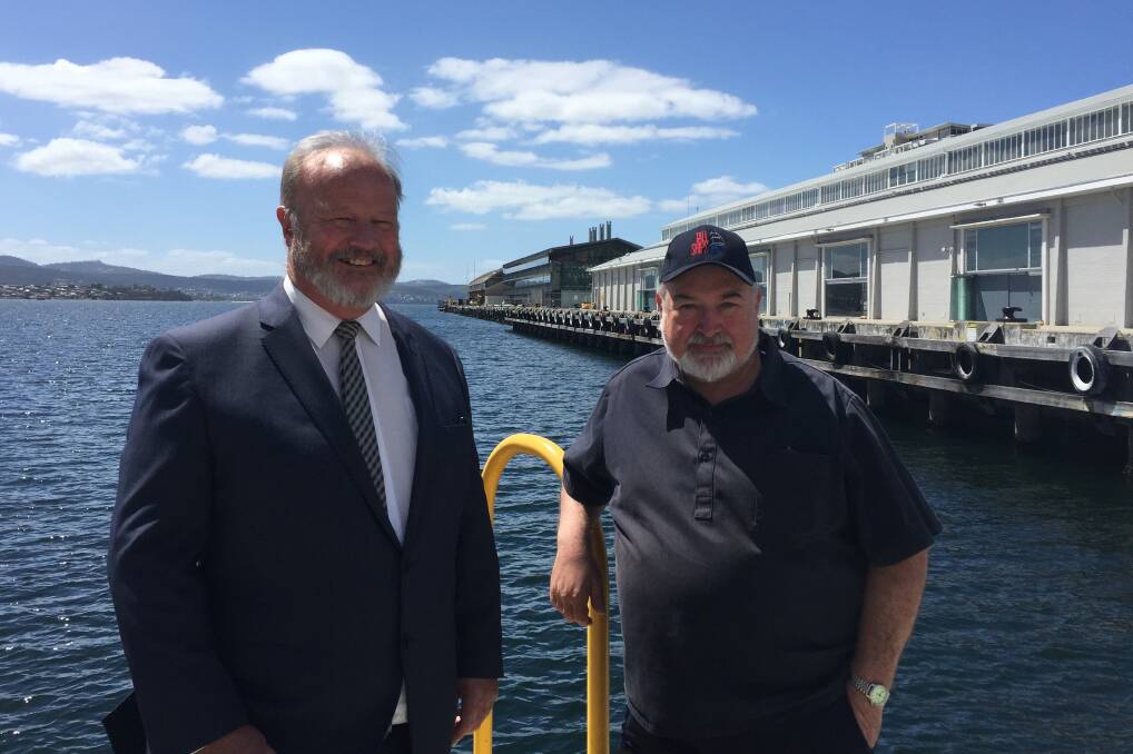SETTING SAIL: The Australian Wooden Boat Festival chairman Steve Knight and general manager Paul Cullen officially launched the 2017 festival in Hobart. Picture: Michelle Wisbey
