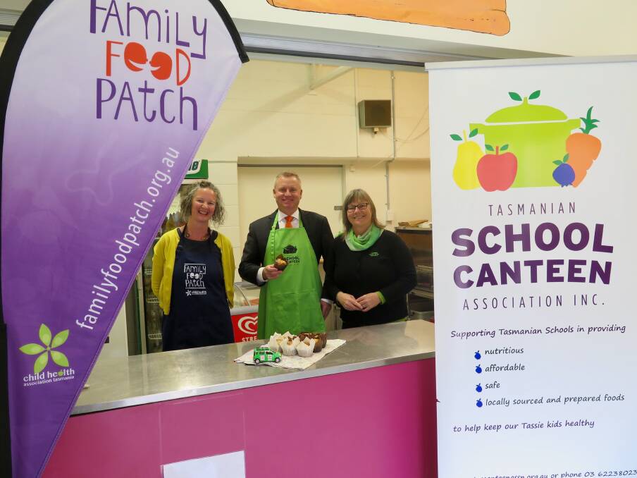 FUNDING: Emma Rowell, Education Minister Jeremy Rockliff and Julie Dunbabin launch a new Community Mobile Kitchen to promote healthy eating in regional areas.