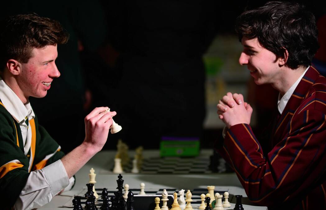 STRATEGY: St Patrick's College student Thomas Waddingham versus Scotch Oakburn College student Benjamin Brown at a game of chess. Picture: Phillip Biggs