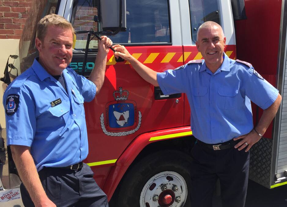EDUCATION: Tasmania Fire Service fire education officer for the North Aaron Parry and program coordinator Chris Tomes launch the 2017 School Fire Education Program.