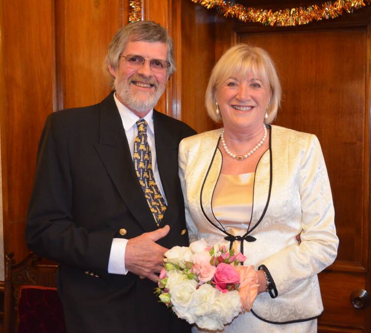NEWLYWEDS: Launceston MLC Rosemary Armitage and her new husband Bruce Potter getting married at Parliament House in Hobart. Picture: Michelle Wisbey