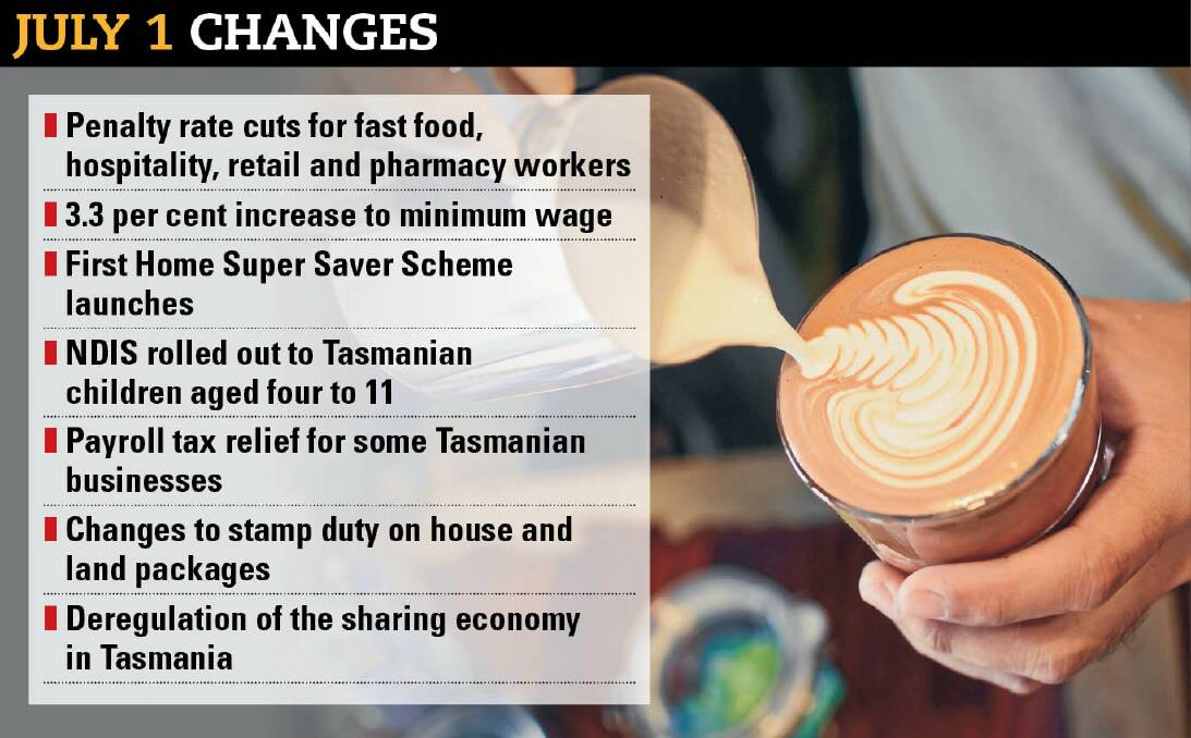 CHANGES COMING: Tasmanians will be impacted by changes to penalty rates, the National Disability Insurance Scheme, payroll tax, and the sharing economy from Saturday, July 1.