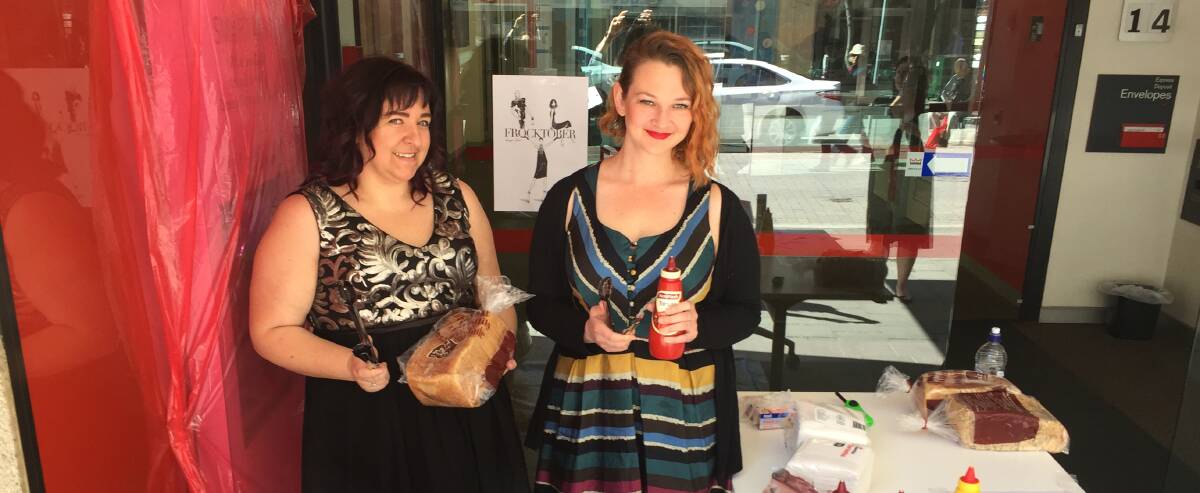 FABULOUS FROCKS: Just Shut The Frock Up and Donate team leader Jenna Eiszele with teammate Jaine Scollard at their Frocktober barbecue. Picture: Sarah Aquilina 