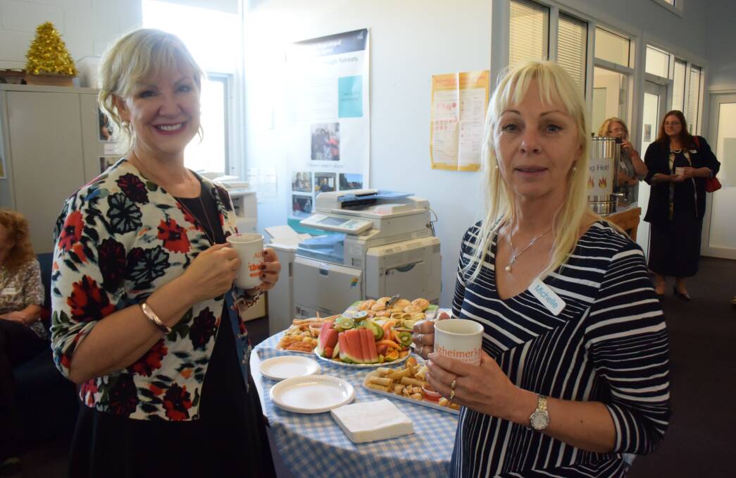 Alzheimer's Australia CEO Maree McCabe and Alzheimer's Australia Tasmania's Michelle Dexter at a morning tea in Launceston on Wednesday