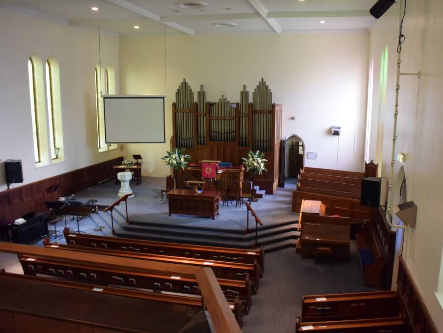 INTERIOR: The church, with two levels of seating, can seat 500 people. 