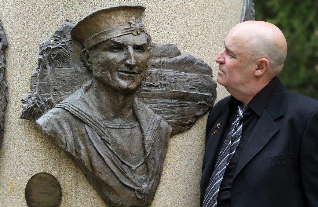 MEMORIAL: Nephew of Edward "Teddy" Sheean, Garry Ivory, at the Latrobe memorial dedicated to the war hero.