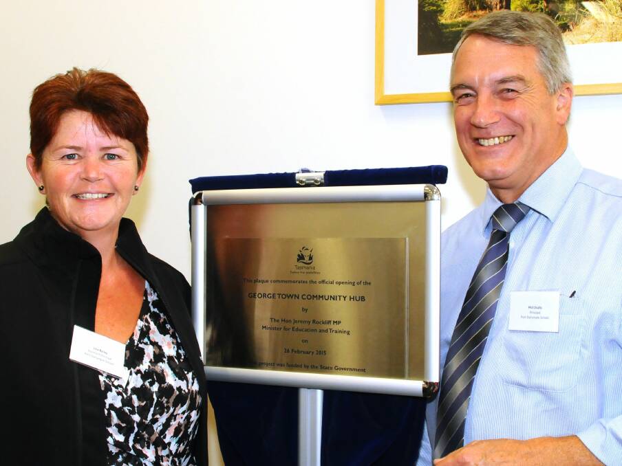 Port Dalrymple school assistant principal Lisa Bailey and principal Phil Challis at the LINC George Town official opening in 2015. 