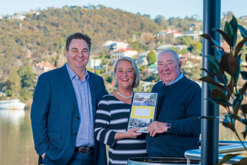 GAME CHANGER: Gorge Scenic Chairlift owners David, Jo, and Barry Larter at the Silo Hotel annoucing their plans for a $20 million cableway called the Launceston Skyway. Picture: Phillip Biggs