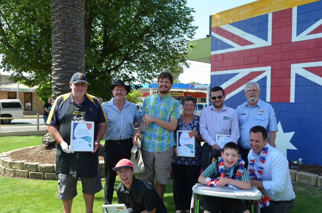 OUTSTANDING: The recipients of the Break O'Day Australia Day awards, with ambassadors Jack and Chris Duffy. Picture: Break O'Day Council