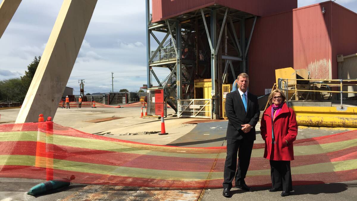 West Tamar Council general manager Rolph Vos and mayor Christina Holmdahl at the Beaconsfield mine site. 