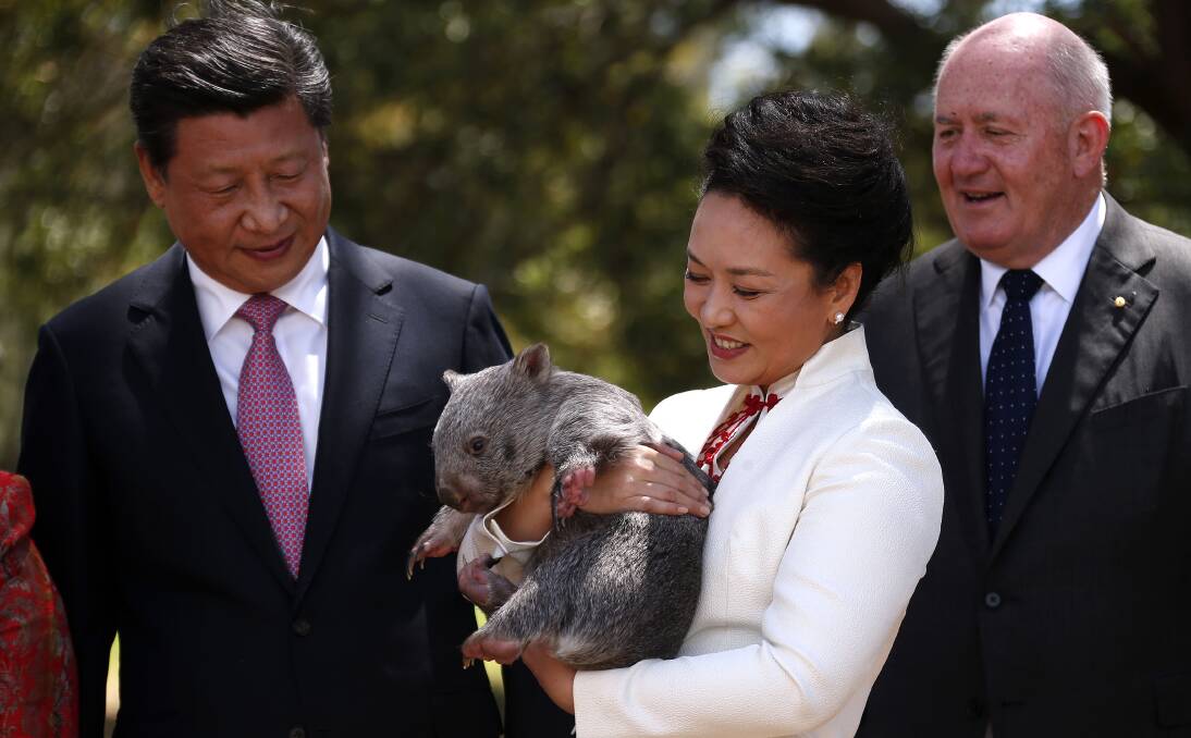 ON TOUR: Governor-general Peter Cosgrove, China's President Xi Jinping and his wife Peng Liyuan in 2014. Picture: Getty
