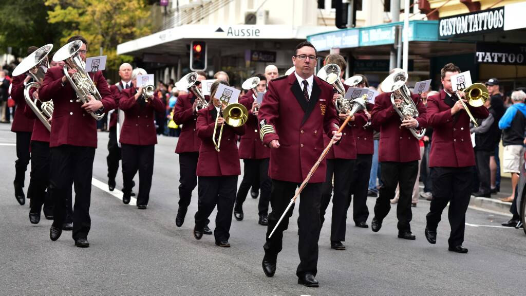 Bands from across Australia marching in the streets of Launceston