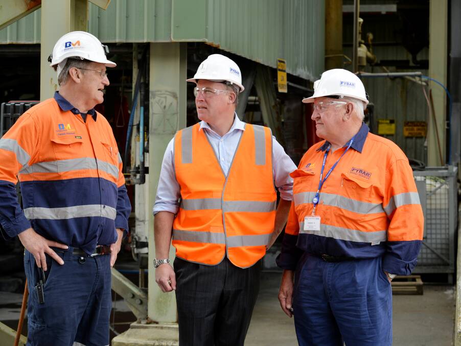 CONFIDENCE IN THE WEST: Henty Gold Mine general manager David Pelchen and PYBAR  managing director Paul Rouse show the Premier the site. 