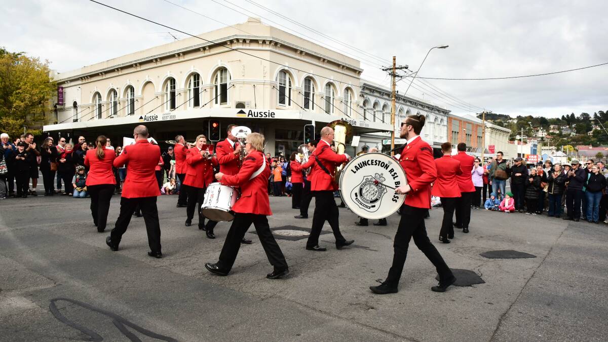 MARCHING: More than 40 bands performed on the streets of Launceston on Saturday morning as part of the 2017 Australian National Band Championships, which is being held over the Easter weekend. Pictures: Neil Richardson