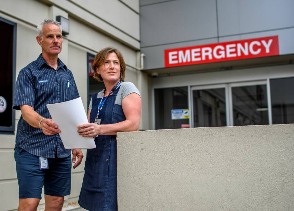 SAFETY MESSAGE: Launceston General Hospital emergency department director Dr Lucy Reed and nurse unit manager Shaun Probert. Picture: Scott Gelston