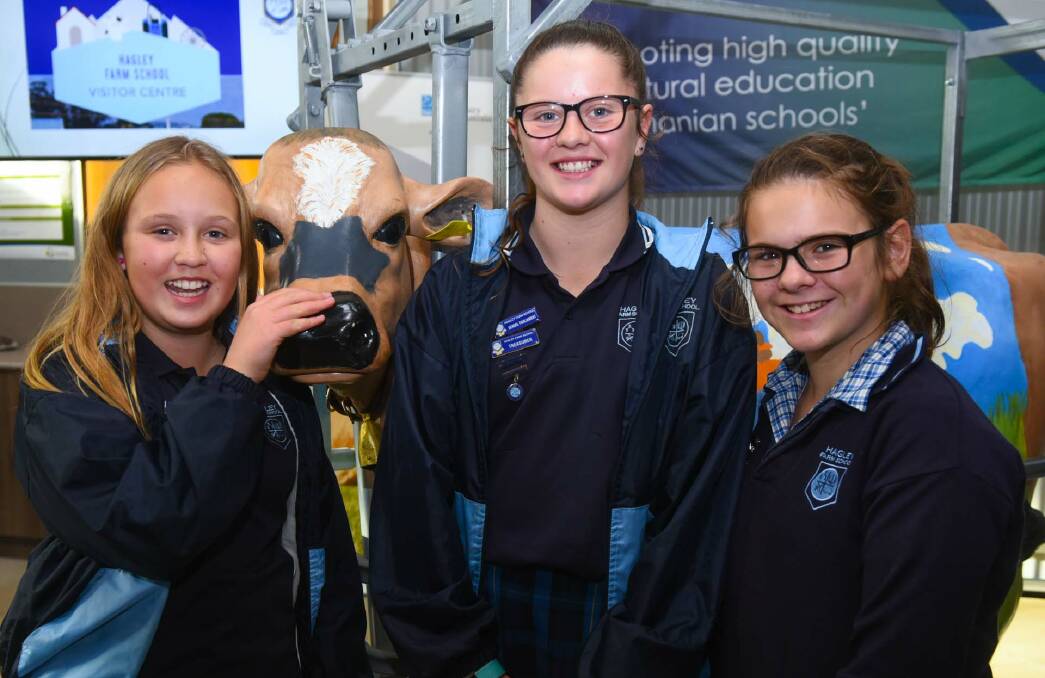 Hagley Farm School students Lottie Johnston, Amber Brazendale and Baylee Troneryd at the launch of the new shed. Picture: Neil Richardson