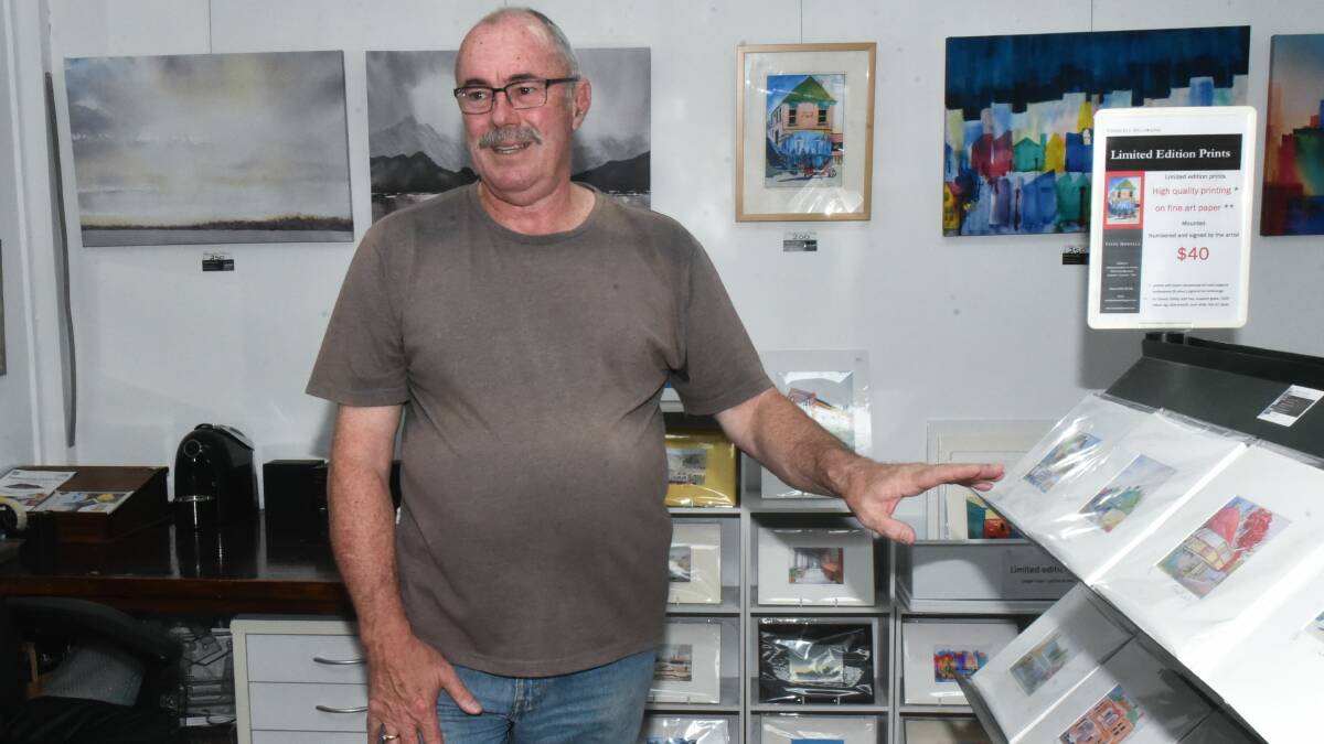 PAINTING A PICTURE: Watercolour artist Steve Howells walks the Sunday Examiner through Deloraine Creative Studios, where 12 artists create and showcase their work. Pictures: Neil Richardson