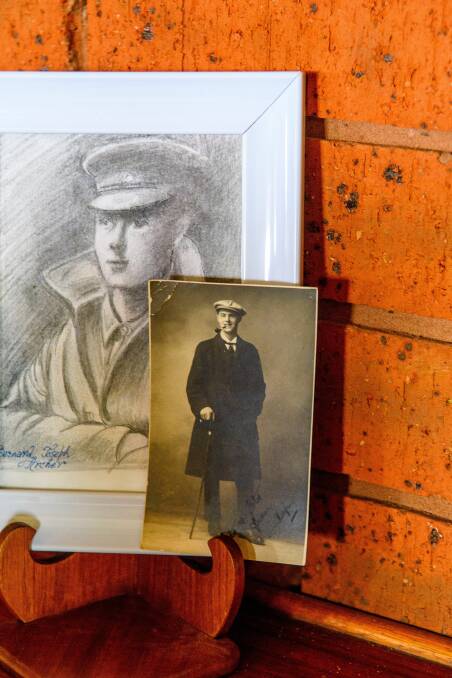 A sketch and photograph of soldier poet Bernard J. Archer. Picture: Scott Gelston