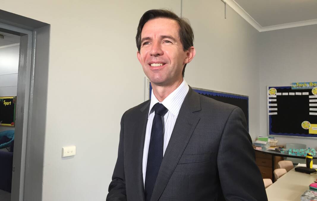 Federal Education Minister Simon Birmingham visits Campbell Town District High School, which has extended student opportunities to years 11 and 12. Picture: Carly Dolan