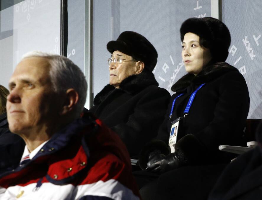 HOPE: Kim Yo Jong, sister of North Korean leader Kim Jong Un, with North Korea's nominal head of state Kim Yong Nam and US Vice President Mike Pence. Picture: AP